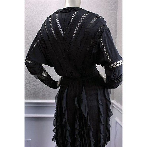 NWT GIVENCHY Black Sheer Lace Cutout Ruffle Stretchy Dress XS - Picture 6 of 7